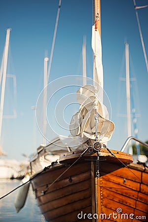 Vintage wooden sailboat at the harbor Stock Photo