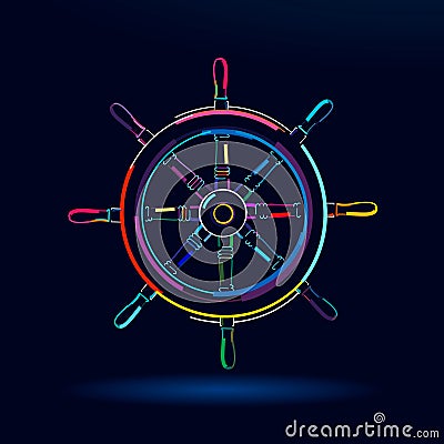Vintage wooden ship steering wheel, ships wheel, abstract, colorful drawing Vector Illustration