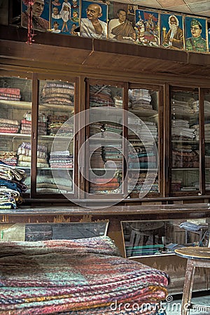 Vintage Wooden Showcase of Handloom Khadi Bhadar Sasaram Editorial Stock Photo