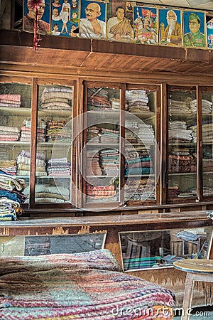 Vintage Wooden Showcase of Handloom Khadi Bhadar Sasaram Editorial Stock Photo