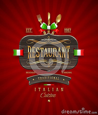 Vintage wooden sign of Italian restaurant Vector Illustration