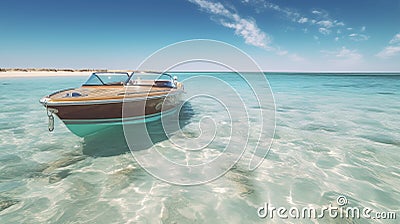 Vintage Wooden Speedboat With Luxurious Opulence Stock Photo