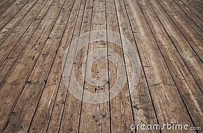 Vintage wooden surface with planks and gaps in perspective Stock Photo