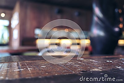 Vintage wooden table with blur bokeh background Stock Photo