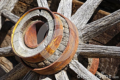 Vintage Wooden Wagon Wheel Stock Photo