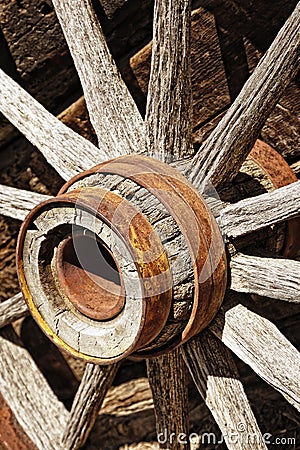 Vintage Wooden Wagon Wheel Stock Photo