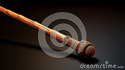 Vintage wooden walking stick on black background Stock Photo