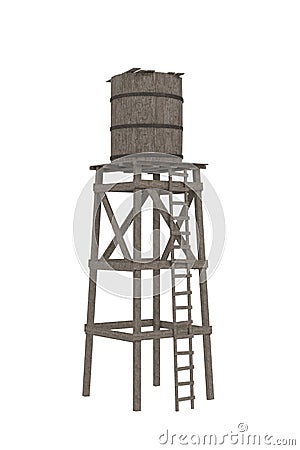 A vintage wooden water tower from the old wild west. 3D illustration isolated on white Cartoon Illustration