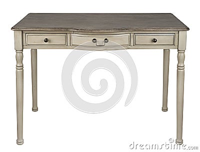 Vintage wooden writing table isolated on white background Stock Photo