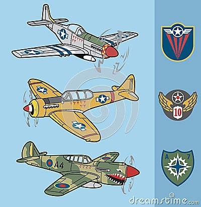 Vintage world war II fighter planes set 1 Vector Illustration