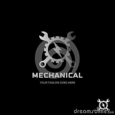 Vintage wrench gear logo and faster symbol. flat logo design Vector Illustration