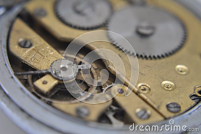 Mechanism of pocket watch 1960s, vintage in zoom Stock Photo