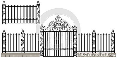 Vintage Wrought Iron Gate Design Set Vector Illustration