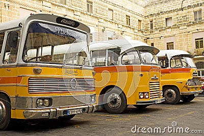 Vintage british buses in valetta malta Editorial Stock Photo