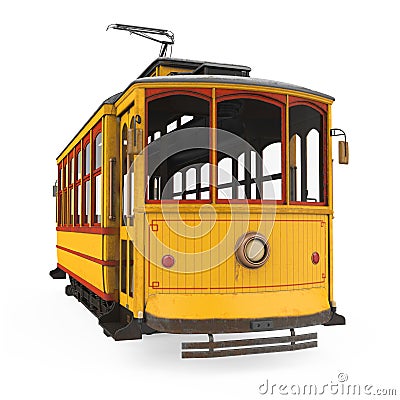 Vintage Yellow Tram Isolated Stock Photo