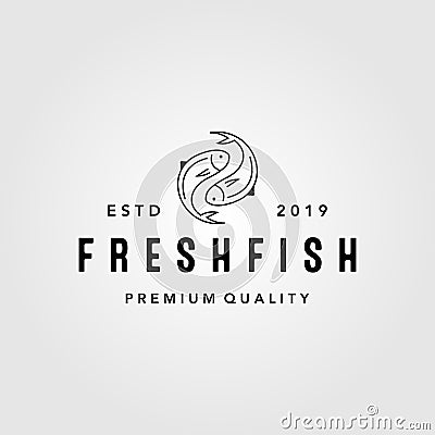 Vintage yin yang fresh fish logo label packaging vector seafood illustration Vector Illustration