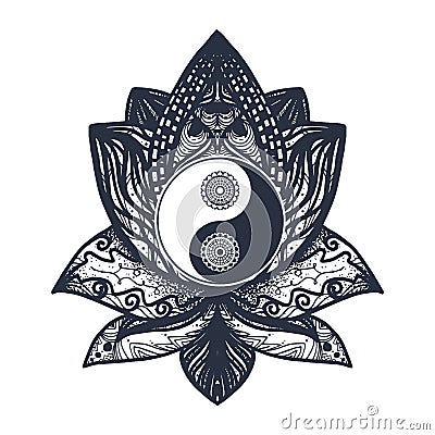 Vintage Yin and Yang in Lotus Stock Photo