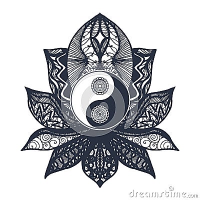 Vintage Yin and Yang in Lotus Stock Photo