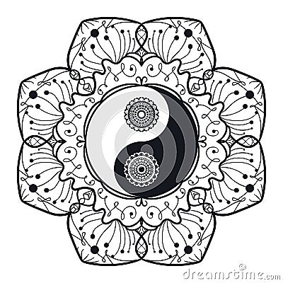 Download Vintage Yin And Yang In Mandala Stock Illustration - Image ...