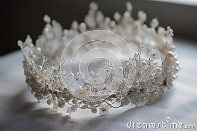 Vintagestyle Crown Adorned With Pearls, Lace, And Delicate Embroidery, Radiating Nostalgia. Generative AI Stock Photo