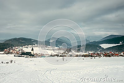 Vinter landscape - small village in Slovakia Tatra Mountain Stock Photo