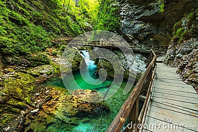 Vintgar gorge and green river,Bled,Triglav- Slovenia Stock Photo