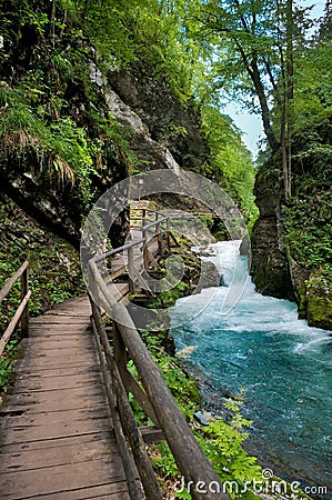 Vintgar gorge and wood path in Slovenia Stock Photo