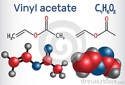 Vinyl acetate molecule. It is the precursor to polyvinyl acetate Vector Illustration