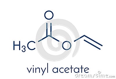 Vinyl acetate, polyvinyl acetate PVA, PVAc glue building block. PVA is used in a number of glue types. Skeletal formula. Vector Illustration