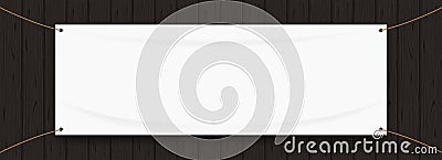 Vinyl banner blank white isolated on black wood frame, white mock up textile fabric empty for banner advertising stand hanging Vector Illustration