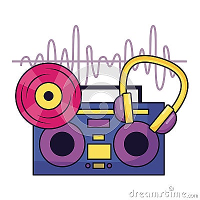 vinyl boombox stereo headphones music festival Cartoon Illustration