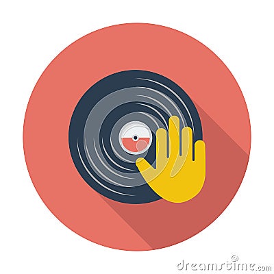 Vinyl disc whit hand. Vector Illustration