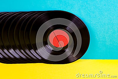 Vinyl discs on background. Stock Photo