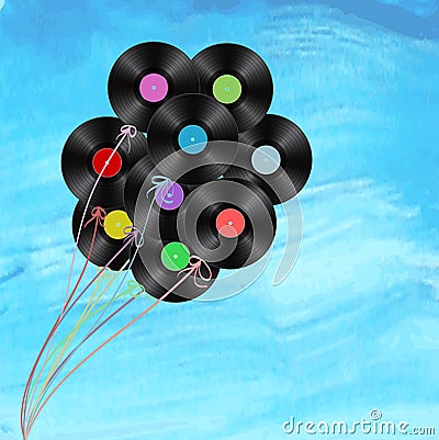 Vinyl disks as balloons Vector Illustration