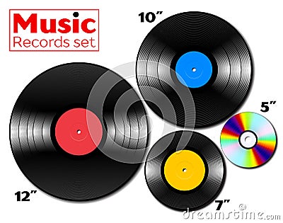 Vinyl lp and ep collection with various sizes of music media Vector Illustration