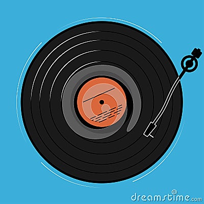 The vinyl player shown schematically and simply. A record with music for a disco or a nightclub. Vector Illustration