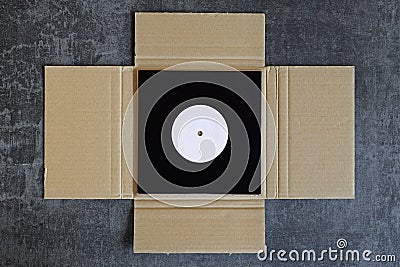 Vinyl record cardboard mailer shipping box Stock Photo