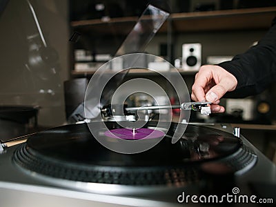 Vinyl record closeup. Retro musical shop Stock Photo