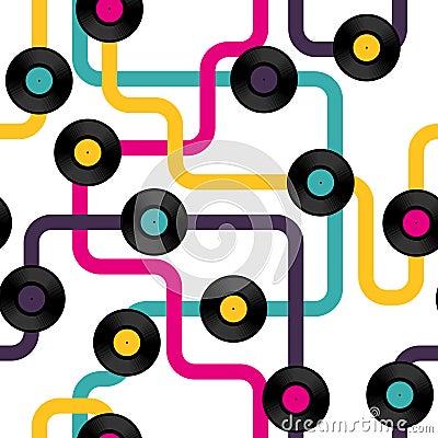 Vinyl record seamless background pattern Vector Illustration