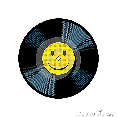 Vinyl record with yellow smile pop art vector Vector Illustration