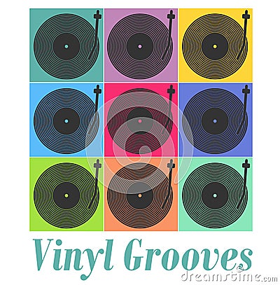 Vinyl records pop art illustration, Loving those vinyl grooves text, retro illustration Cartoon Illustration