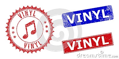 VINYL Round and Rectangle Watermarks with Corroded Styles and Icon Inside Vector Illustration