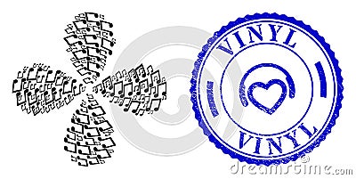 Vinyl Textured Seal Stamp and Music Notes Rotation Stream Vector Illustration
