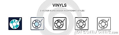Vinyls icon in filled, thin line, outline and stroke style. Vector illustration of two colored and black vinyls vector icons Vector Illustration