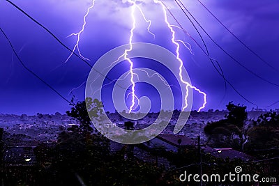 Violent electric storm over suburbia Stock Photo
