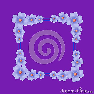 Violet background with border and flowers. Illustration. Stock Photo