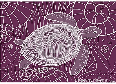 background with white lines - turtle in the sea Vector Illustration
