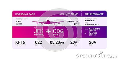 Violet boarding pass Vector Illustration