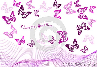 Violet butterflies and blend waves isolated Stock Photo