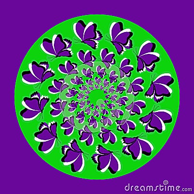 Violet butterflies_ green circle Stock Photo